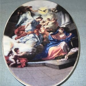 ♦️ Porcelain Oval‎ Plate MARY & ANGELS 2004 Christmas ; Year. 2004 Used